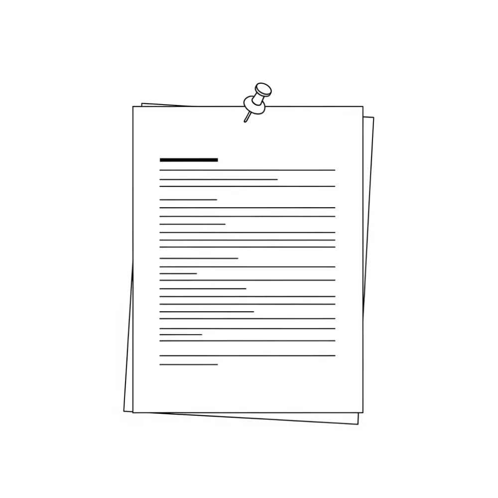 Stack of papers with text pinned by a thumbtack.