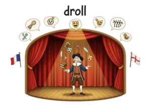 Man juggling props on stage, illustrating "droll" (ตลกแปลกๆ)