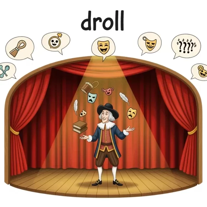 Man juggling props on stage, illustrating "droll" (ตลกแปลกๆ)