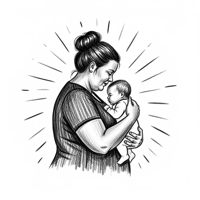 Mother lovingly cradling her baby, a serene moment of connection and love. Ineffable bond.